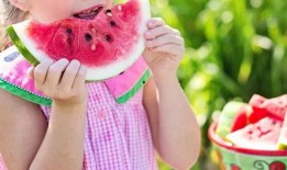 小孩西瓜地吃瓜